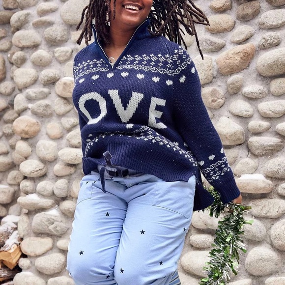 aerie Sweaters - Aerie Love Half Zip Pullover Sweater Navy Blue White Oversized